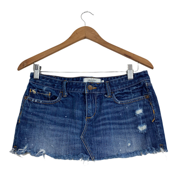 Abercrombie & Fitch Dresses & Skirts - Abercrombie & Fitch Denim Y2K Mini Skirt Raw Hem Distressed Blue Size 2
